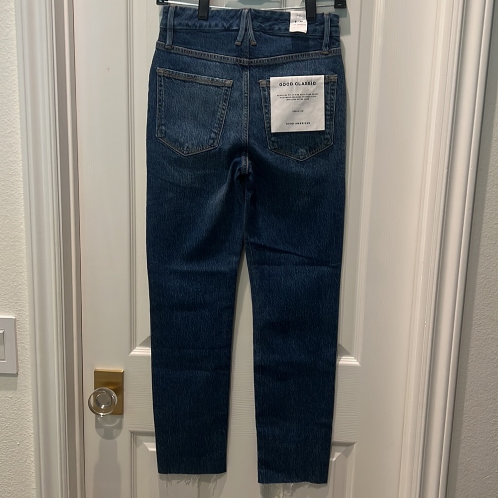 GOOD AMERICAN Good Classic High Rise Raw Ankle Jeans Blue940 Size 2 NWT - Picture 7 of 13
